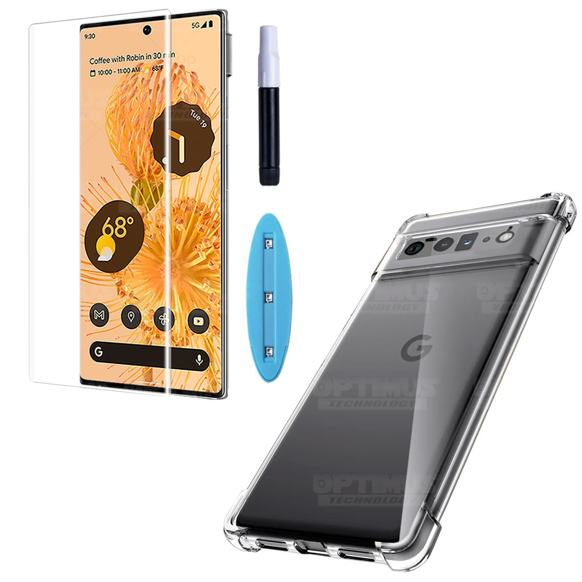 Kit Vidrio UV templado liquido y Estuche Case Forro Protector para Celular Google Pixel 6 Pro