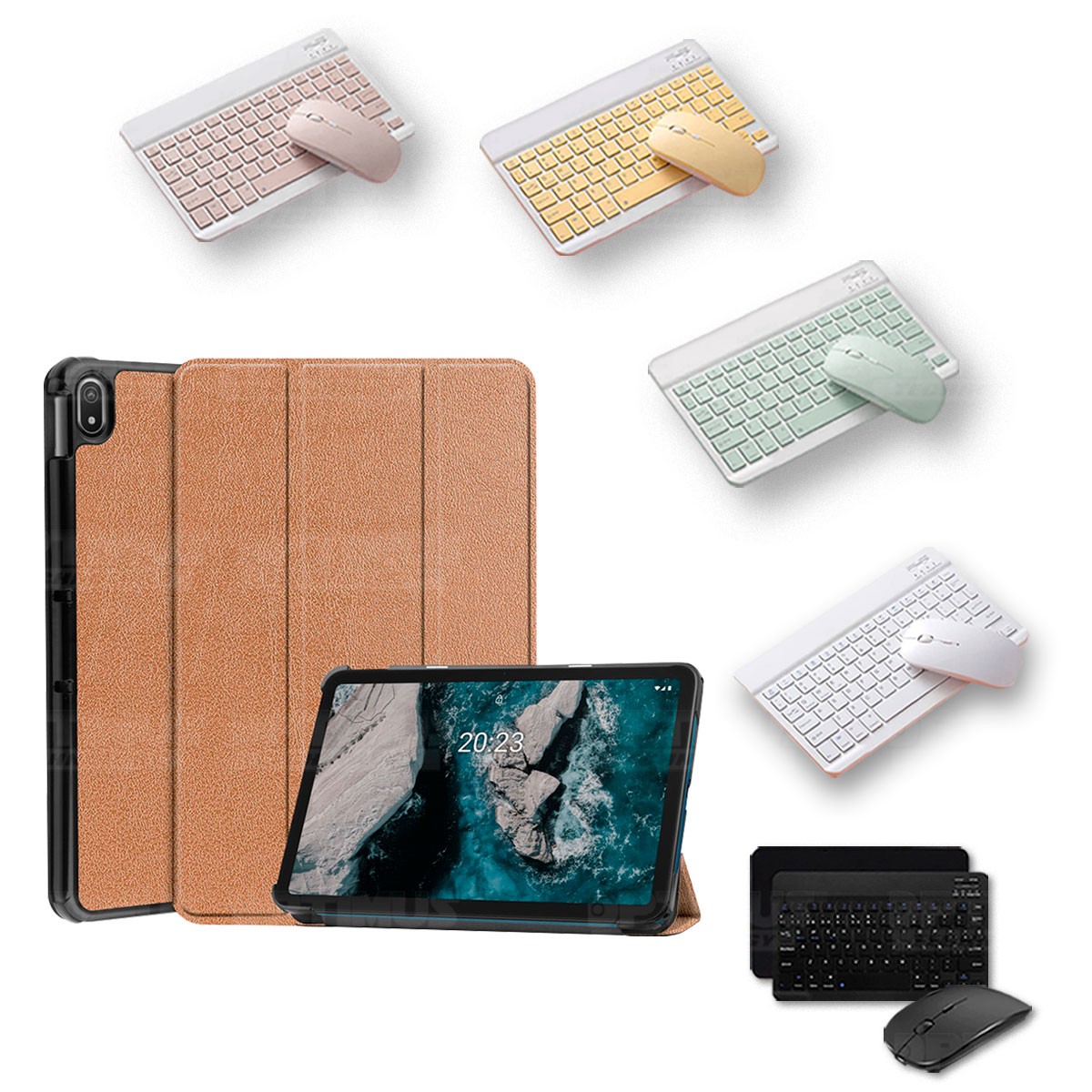 Kit Case Forro Protector + Teclado y Mouse Ratón Bluetooth para Tablet Nokia T20 10,4 Pulgadas 2021 TA-1397 / TA-1394 / TA-1392