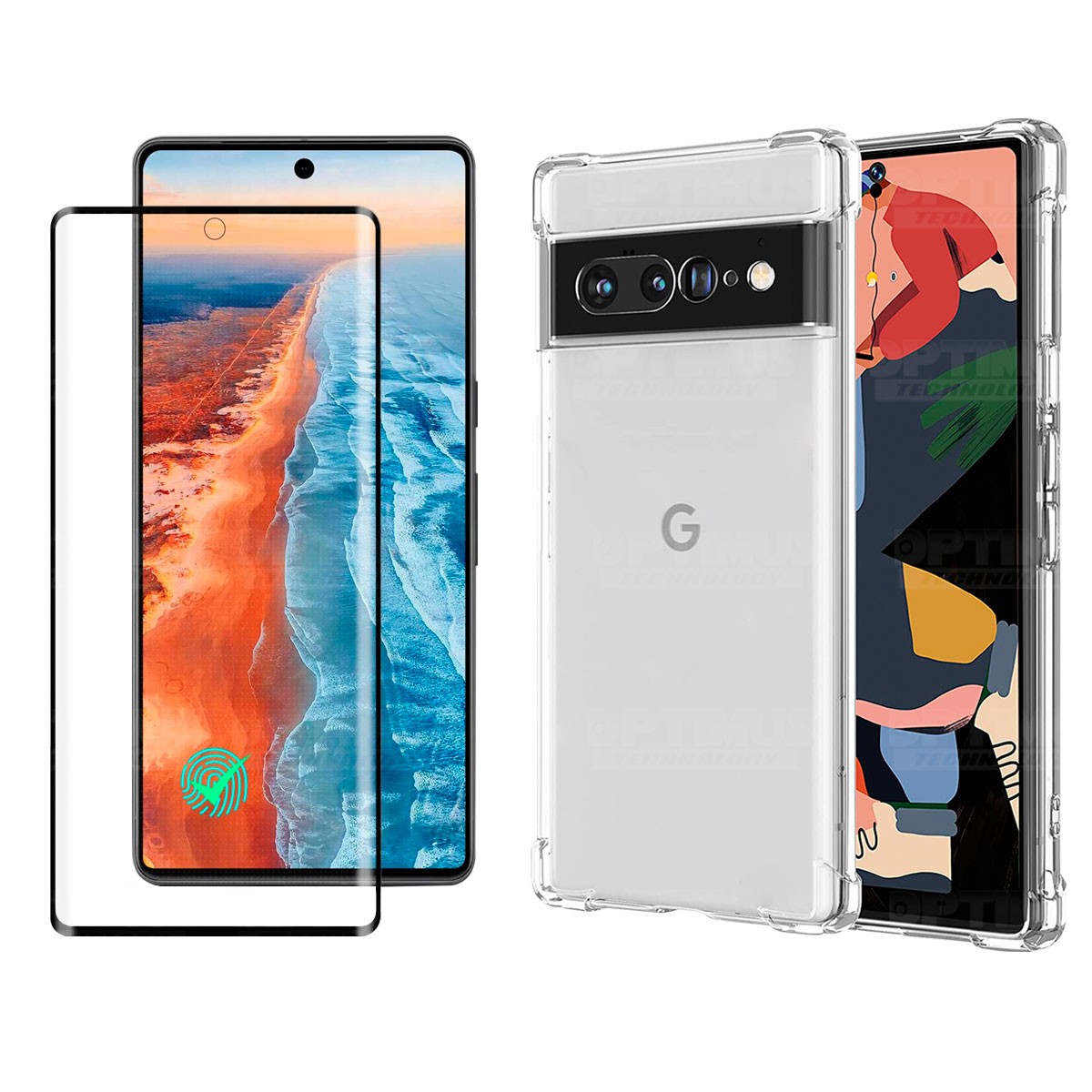 Kit Vidrio templado curvo 6D y Estuche Case Forro Protector Anticaída para celular Google Pixel 7 Pro 2022 6,7 pulgadas