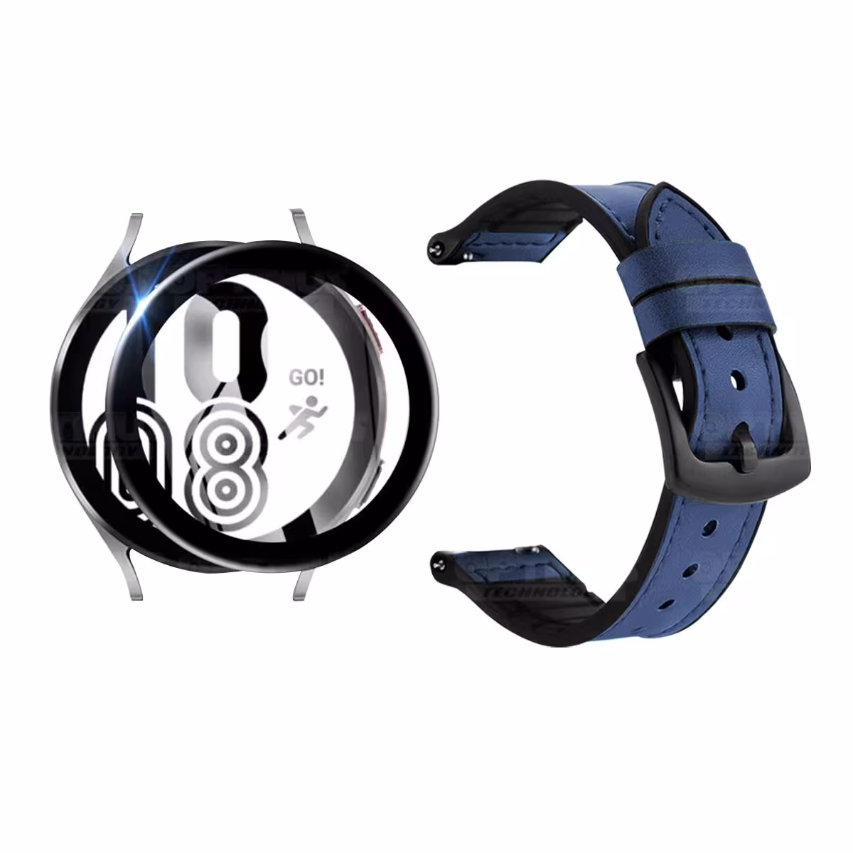 KIT Correa Manilla de cuero leather y Vidrio templado cerámico para Reloj Smartwatch Samsung Galaxy Watch 4 40mm