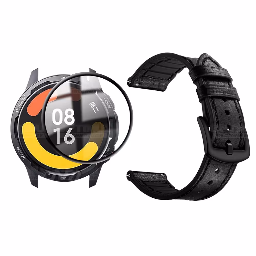 KIT Correa Manilla de cuero leather y Vidrio templado cerámico para Reloj Smartwatch Xiaomi Watch S1 Active GL
