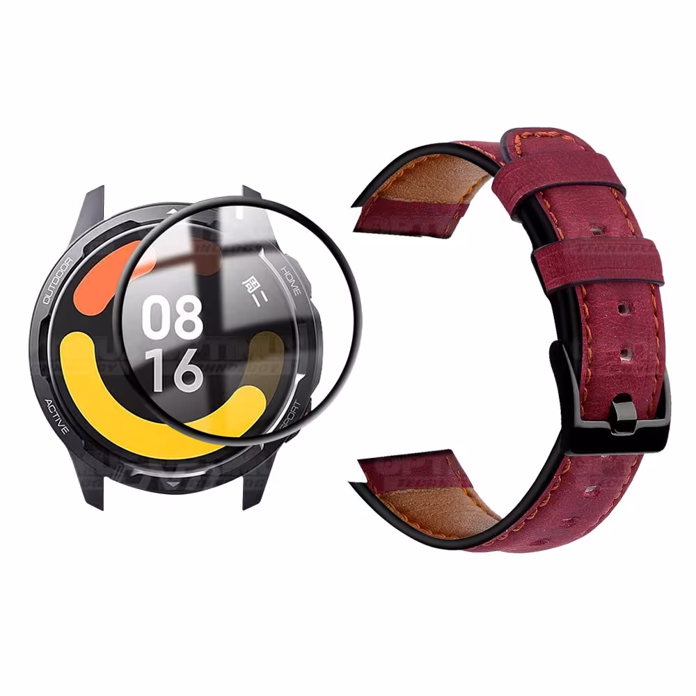 KIT Correa Manilla de cuero leather y Vidrio templado cerámico para Reloj Smartwatch Xiaomi Watch S1 Active GL