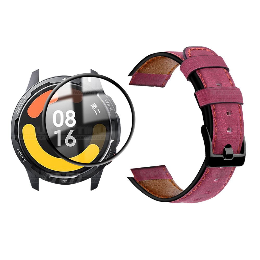 KIT Correa Manilla de cuero leather y Vidrio templado cerámico para Reloj Smartwatch Xiaomi Watch S1 Active GL