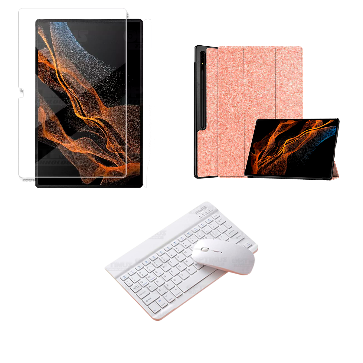 Kit Vidrio templado + Case Protector + Teclado y Mouse Bluetooth para Tablet Samsung Galaxy Tab S8 Ultra 14.6 Pulgadas