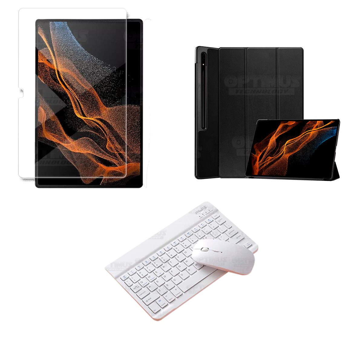 Kit Vidrio templado + Case Protector + Teclado y Mouse Bluetooth para Tablet Samsung Galaxy Tab S8 Ultra 14.6 Pulgadas
