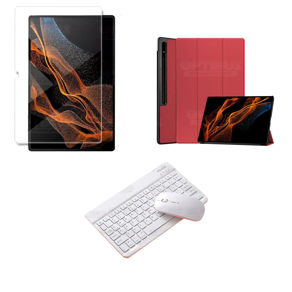 Kit Vidrio templado + Case Protector + Teclado y Mouse Bluetooth para Tablet Samsung Galaxy Tab S8 Ultra 14.6 Pulgadas