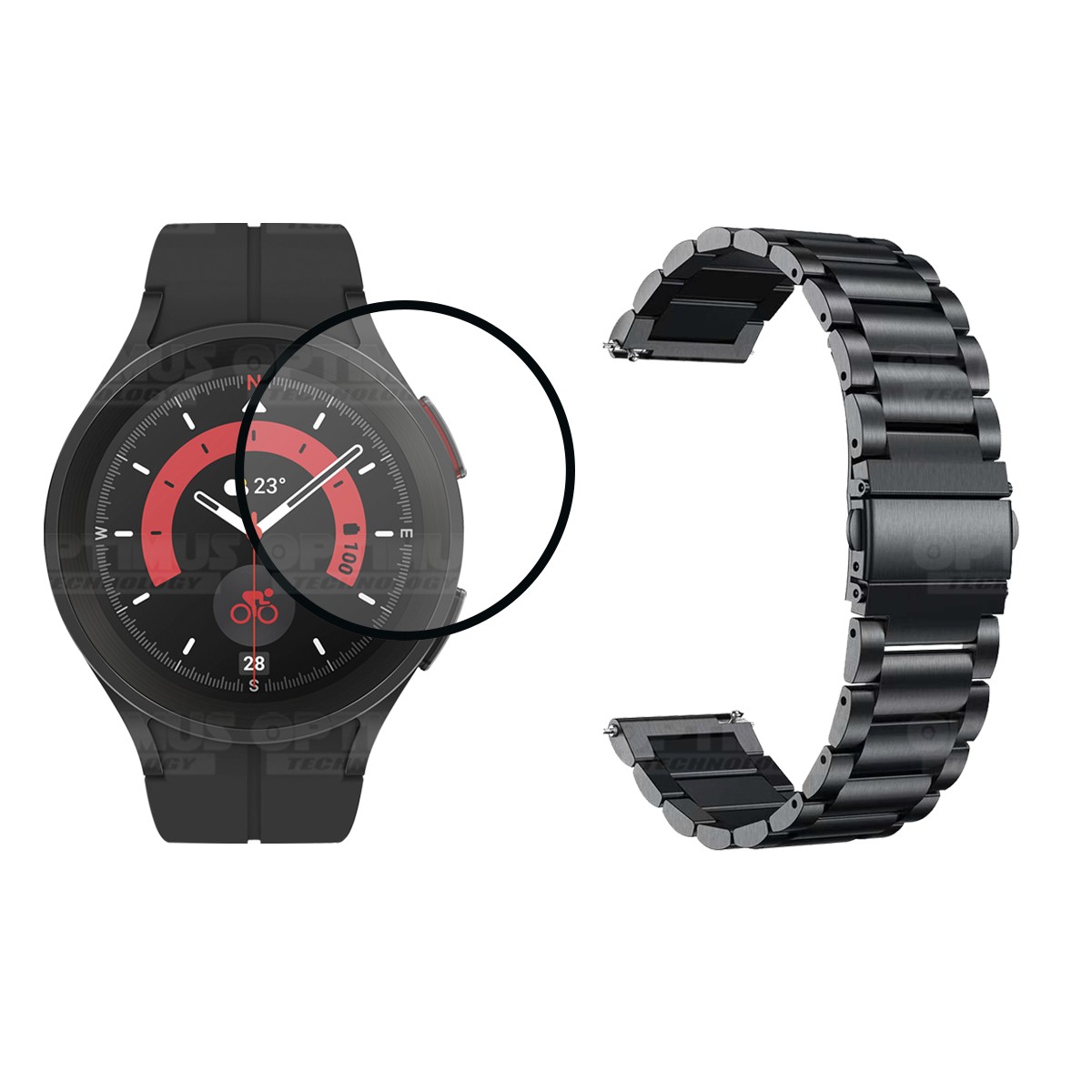 Kit Vidrio templado cerámico Y Correa De Metal Acero Inoxidable Smartwatch Reloj Inteligente Samsung Galaxy Watch 5 Pro 45mm