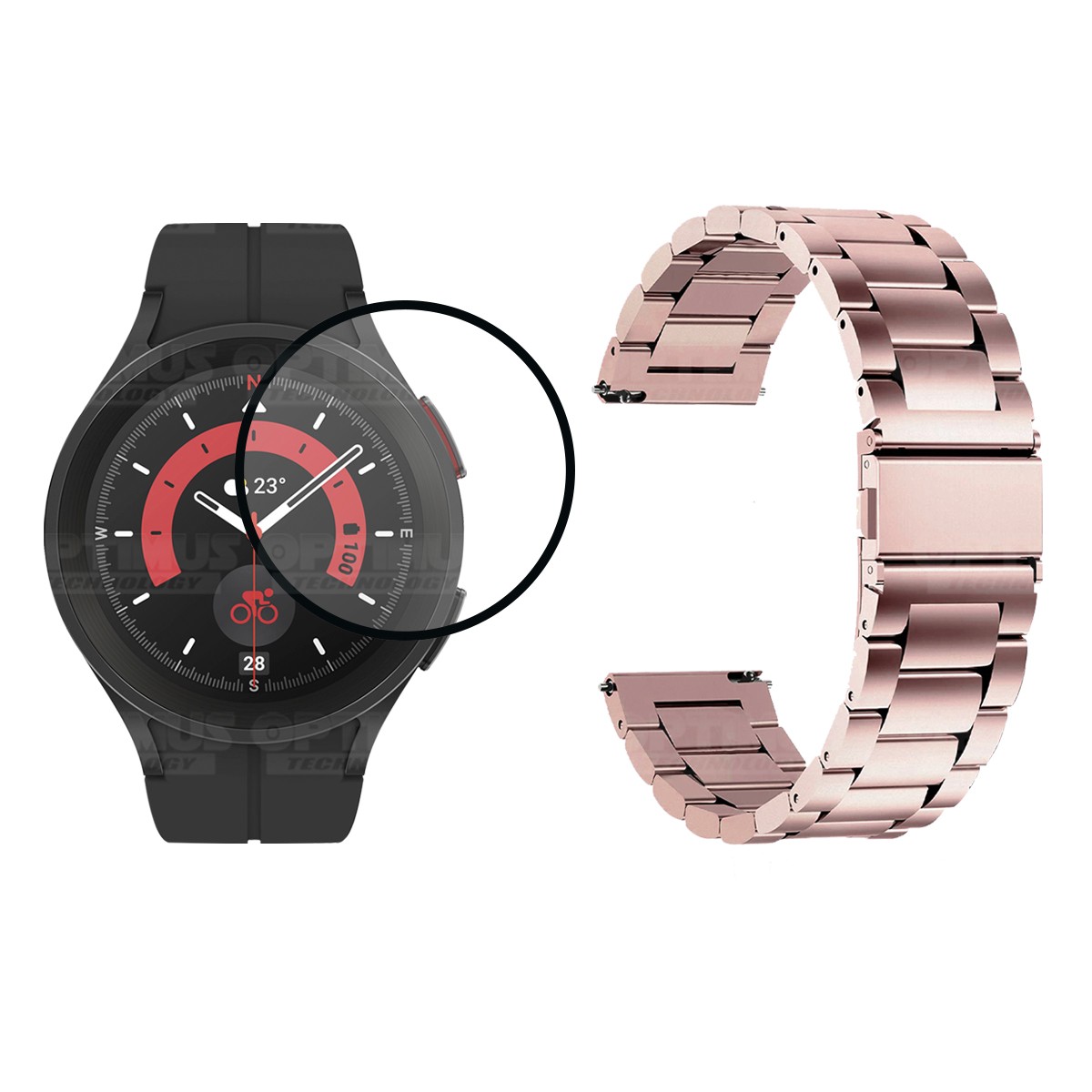 Kit Vidrio templado cerámico Y Correa De Metal Acero Inoxidable Smartwatch Reloj Inteligente Samsung Galaxy Watch 5 Pro 45mm