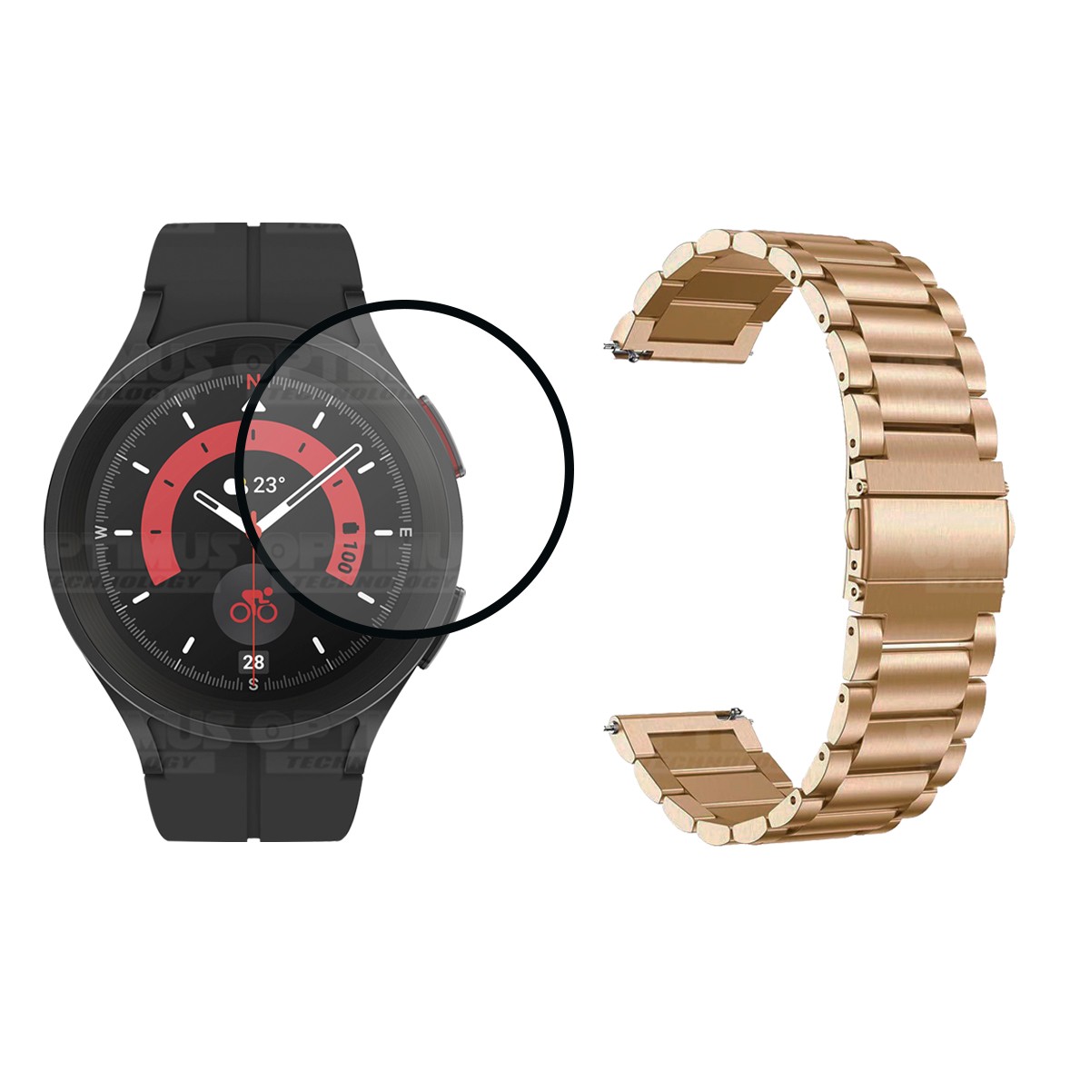 Kit Vidrio templado cerámico Y Correa De Metal Acero Inoxidable Smartwatch Reloj Inteligente Samsung Galaxy Watch 5 Pro 45mm