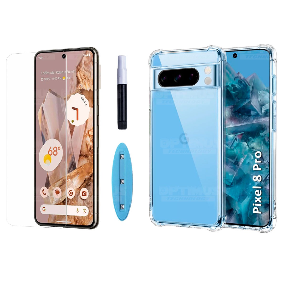 Kit Vidrio UV templado liquido y Estuche Case Forro Protector para Celular Google Pixel 8 Pro 5G 2023 6,7 pulgadas