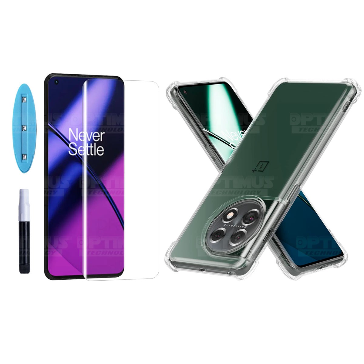 Kit Vidrio UV templado liquido y Estuche Case Forro Protector para Celular Oneplus 11 5G 2023 6.7 Pulgadas
