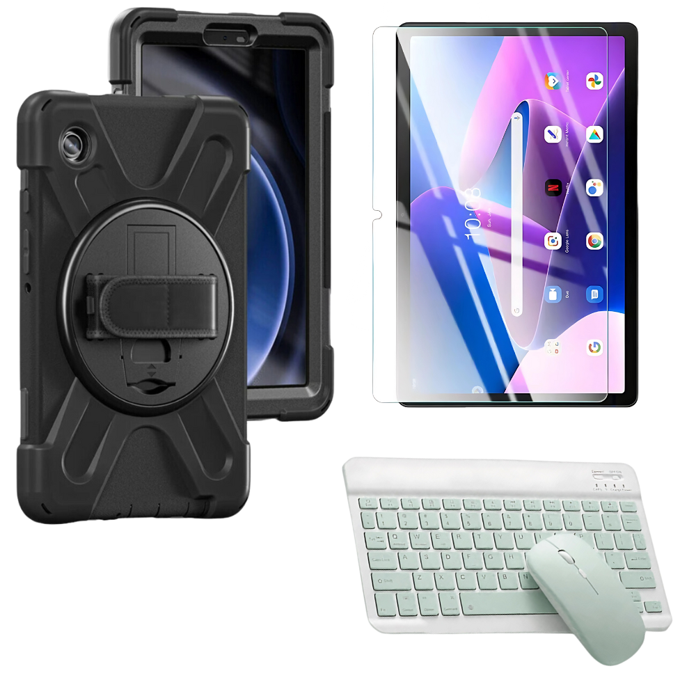 Kit Vidrio + Case Protector con correa + Teclado Bluetooth Tablet Lenovo M10 Plus 3era Gen 10.6 Pulgadas 2022 TB-125FU / TB-128F
