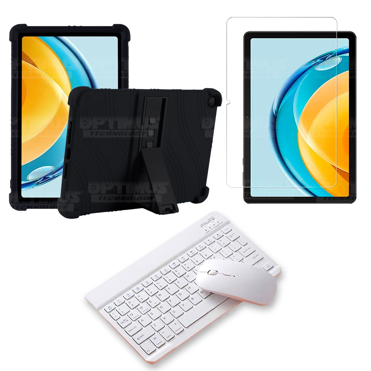 Kit Vidrio templado + Estuche Protector Goma + Teclado Bluetooth Tablet Huawei Matepad SE 10.4 Pulgadas 2023 AGS5-L09 / AGS5-W09
