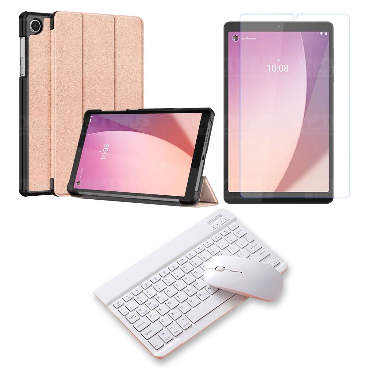 Kit Vidrio templado + Case Protector + Teclado y Mouse Bluetooth Tablet Lenovo Tab M8 4ta Generación TB-300FU 8 Pulgadas 2023