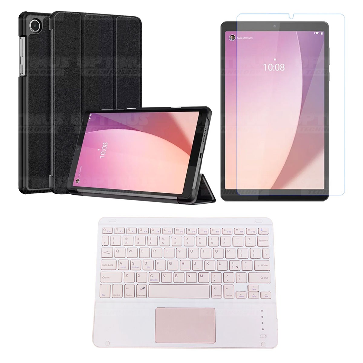 Kit Vidrio templado + Case Protector + Teclado Touchpad Bluetooth Tablet Lenovo Tab M8 4ta Generación TB-300FU 8 Pulgadas 2023