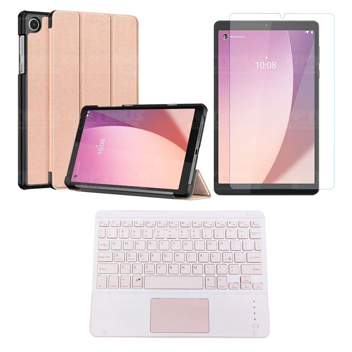 Kit Vidrio templado + Case Protector + Teclado Touchpad Bluetooth Tablet Lenovo Tab M8 4ta Generación TB-300FU 8 Pulgadas 2023