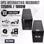 UPS Multitoma Interactiva Powest Micronet 1000VA 8 Salidas regulador de tensión AVR respaldo independiente protección apagones - Image 4