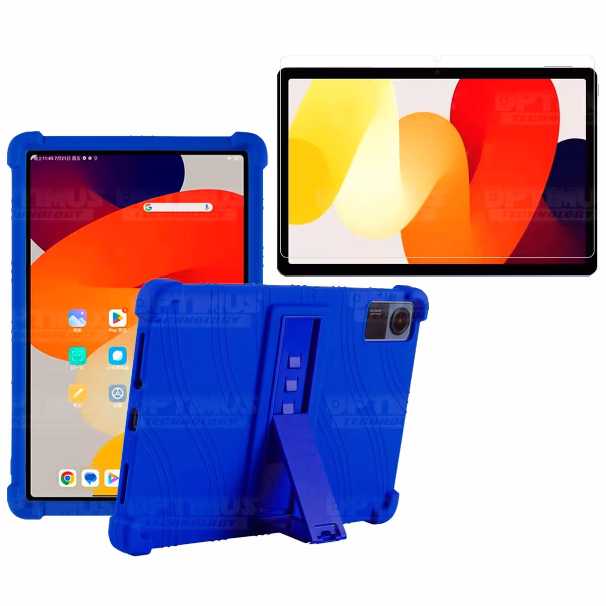 Kit Vidrio templado y Estuche Protector de goma antigolpes con soporte para Tablet Xiaomi Redmi Pad SE 11 Pulgadas 2023 Wifi