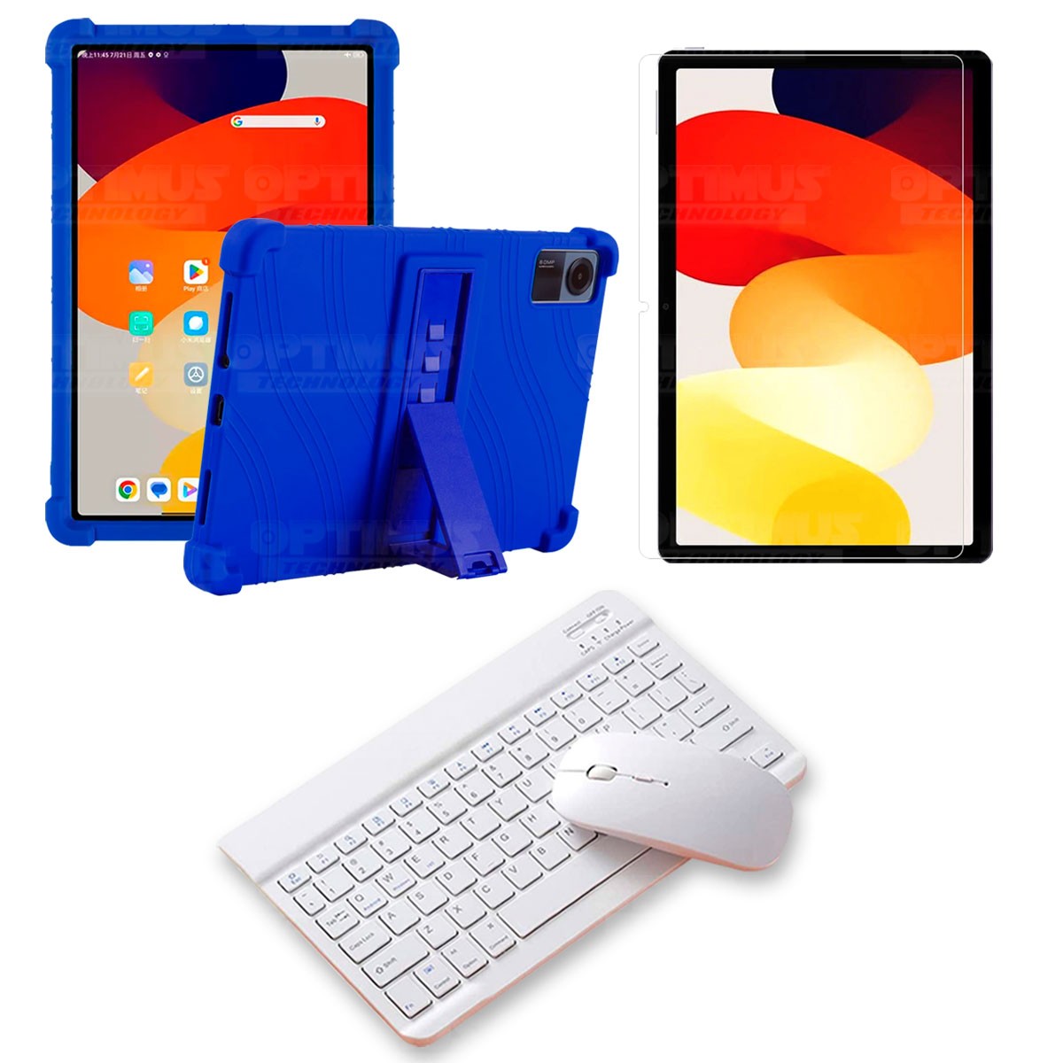 Kit Vidrio templado + Estuche Protector Goma + Teclado Bluetooth Tablet Xiaomi Redmi Pad SE 11 Pulgadas 2023 Wifi