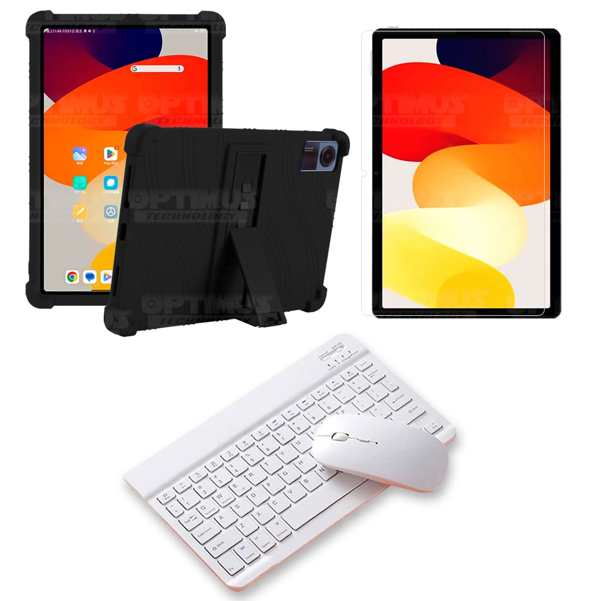 Kit Vidrio templado + Estuche Protector Goma + Teclado Bluetooth Tablet Xiaomi Redmi Pad SE 11 Pulgadas 2023 Wifi
