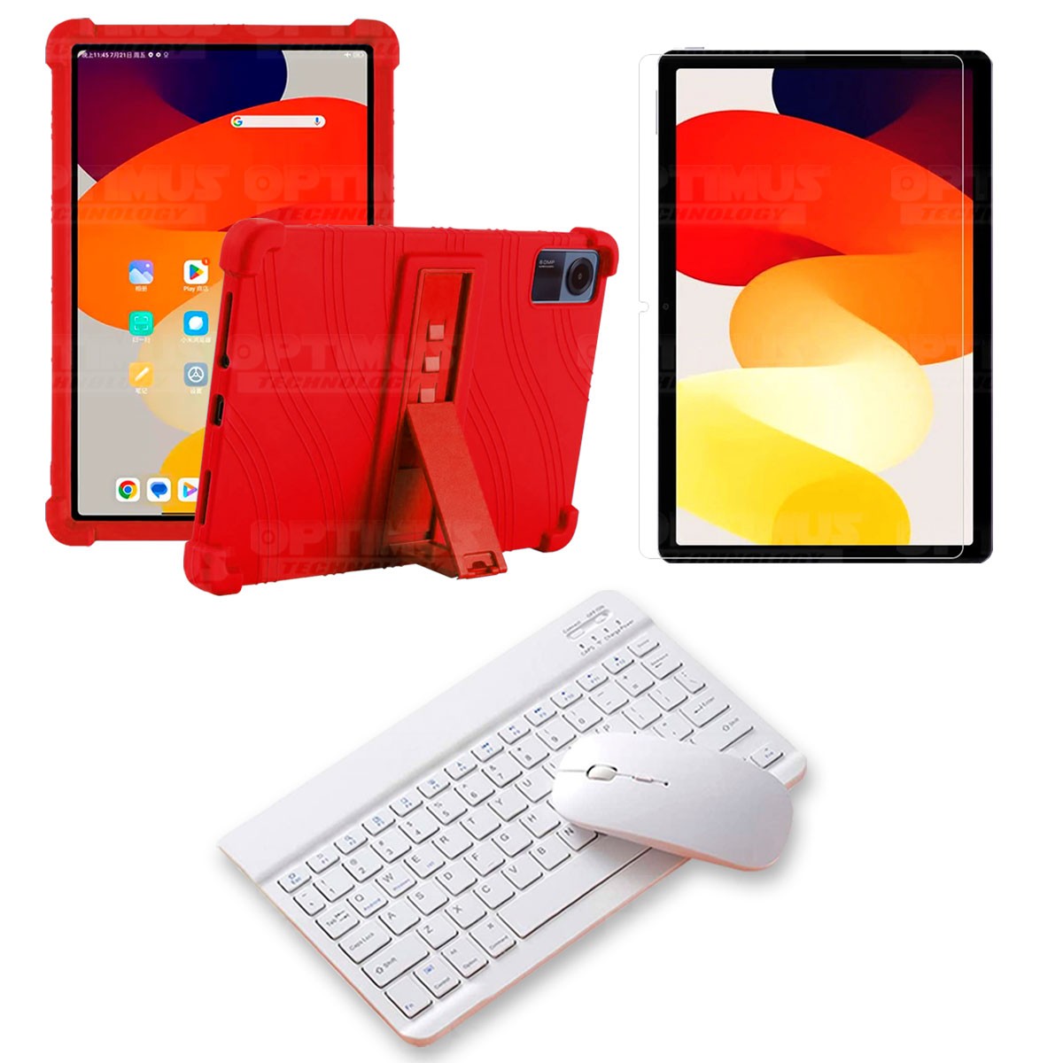 Kit Vidrio templado + Estuche Protector Goma + Teclado Bluetooth Tablet Xiaomi Redmi Pad SE 11 Pulgadas 2023 Wifi