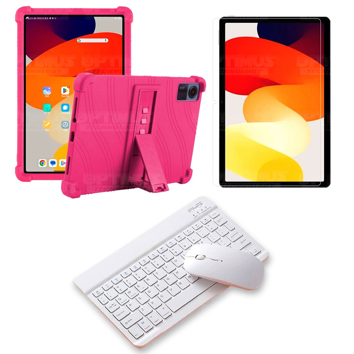 Kit Vidrio templado + Estuche Protector Goma + Teclado Bluetooth Tablet Xiaomi Redmi Pad SE 11 Pulgadas 2023 Wifi