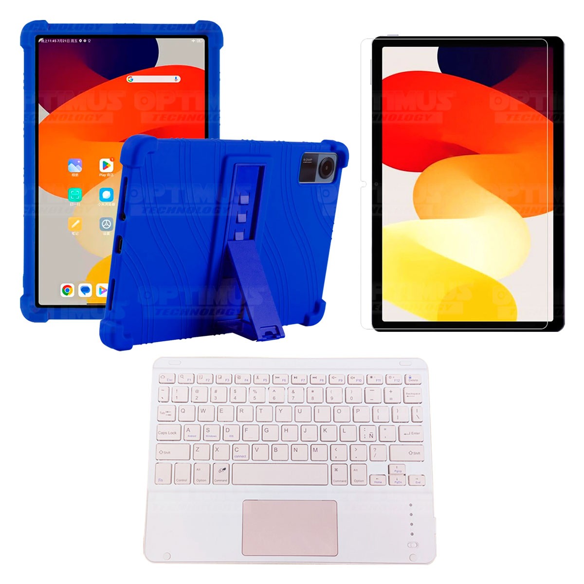 Kit Vidrio templado + Estuche Protector + Teclado Touchpad Bluetooth Tablet Xiaomi Redmi Pad SE 11 Pulgadas 2023 Wifi