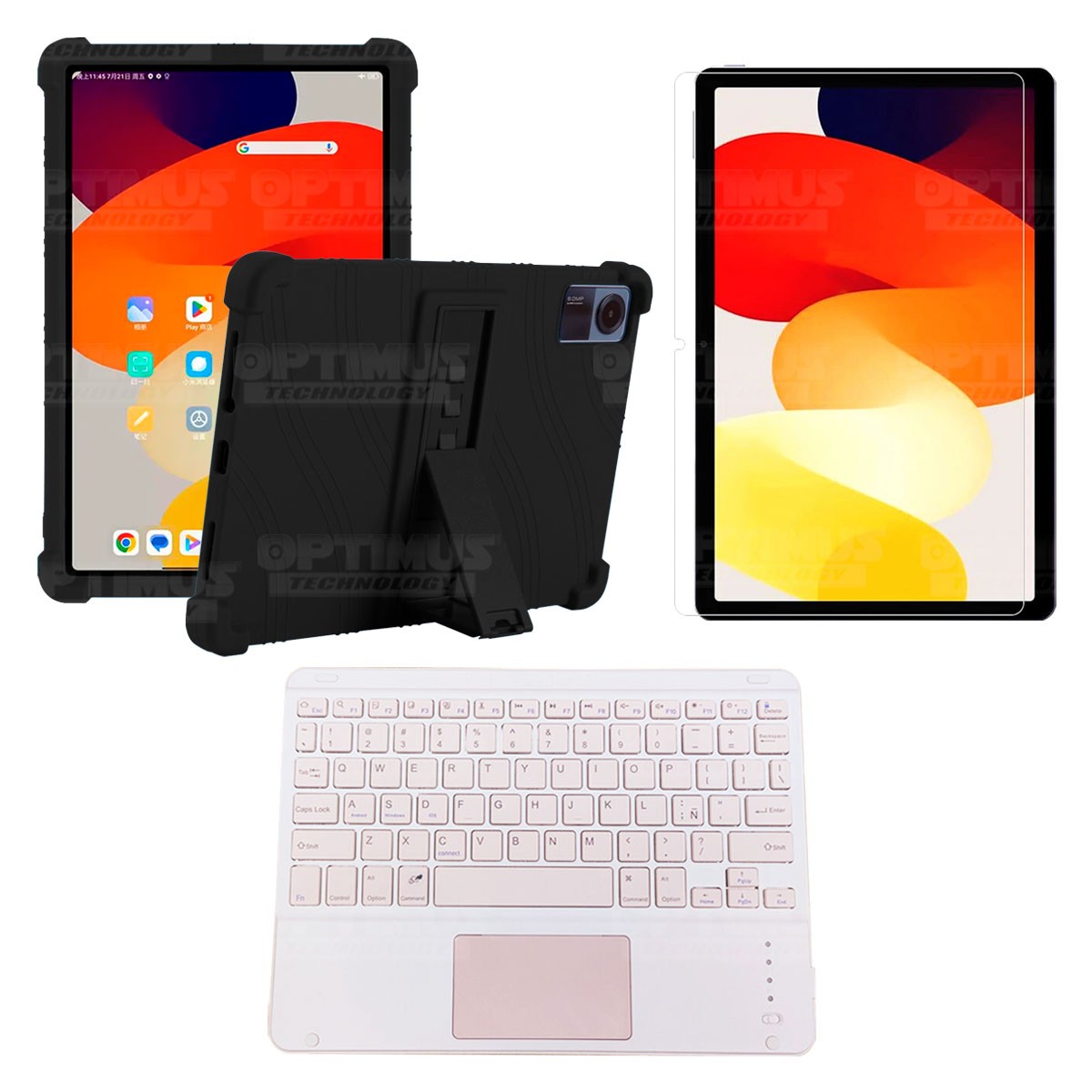 Kit Vidrio templado + Estuche Protector + Teclado Touchpad Bluetooth Tablet Xiaomi Redmi Pad SE 11 Pulgadas 2023 Wifi