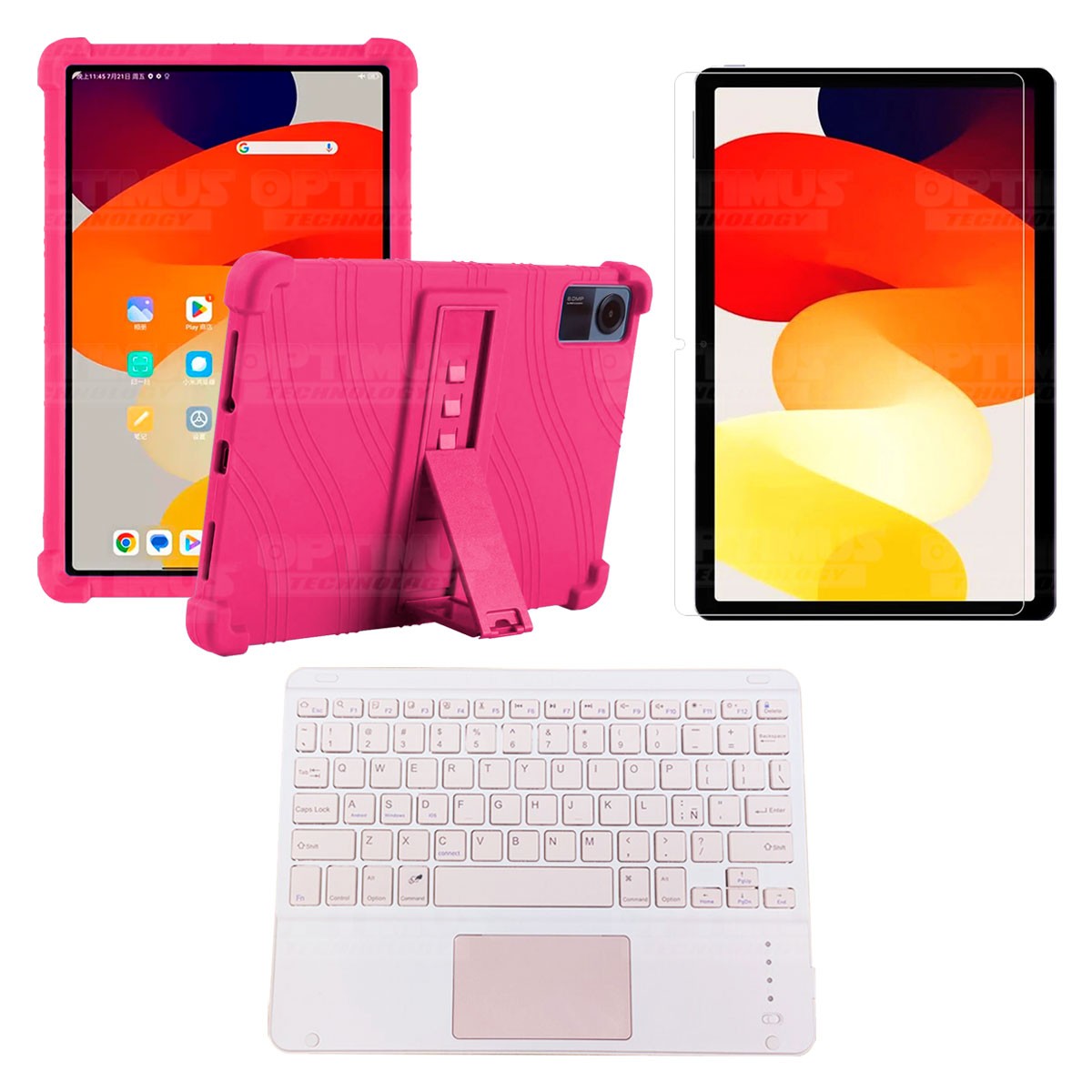 Kit Vidrio templado + Estuche Protector + Teclado Touchpad Bluetooth Tablet Xiaomi Redmi Pad SE 11 Pulgadas 2023 Wifi