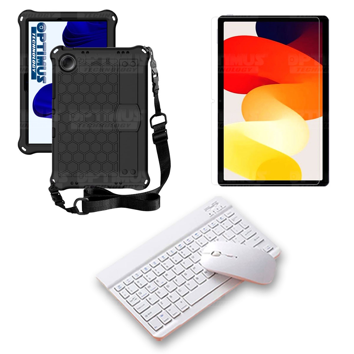 Kit Vidrio templado + Case Protector con correa + Teclado y Mouse Bluetooth Tablet Xiaomi Redmi Pad SE 11 Pulgadas 2023 Wifi