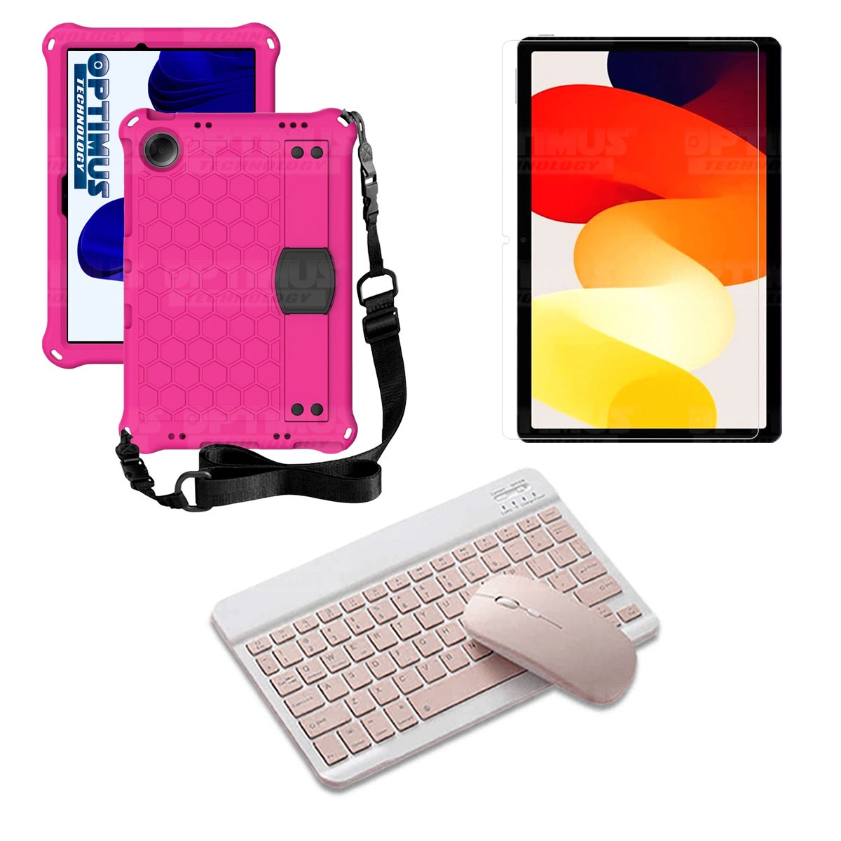 Kit Vidrio templado + Case Protector con correa + Teclado y Mouse Bluetooth Tablet Xiaomi Redmi Pad SE 11 Pulgadas 2023 Wifi