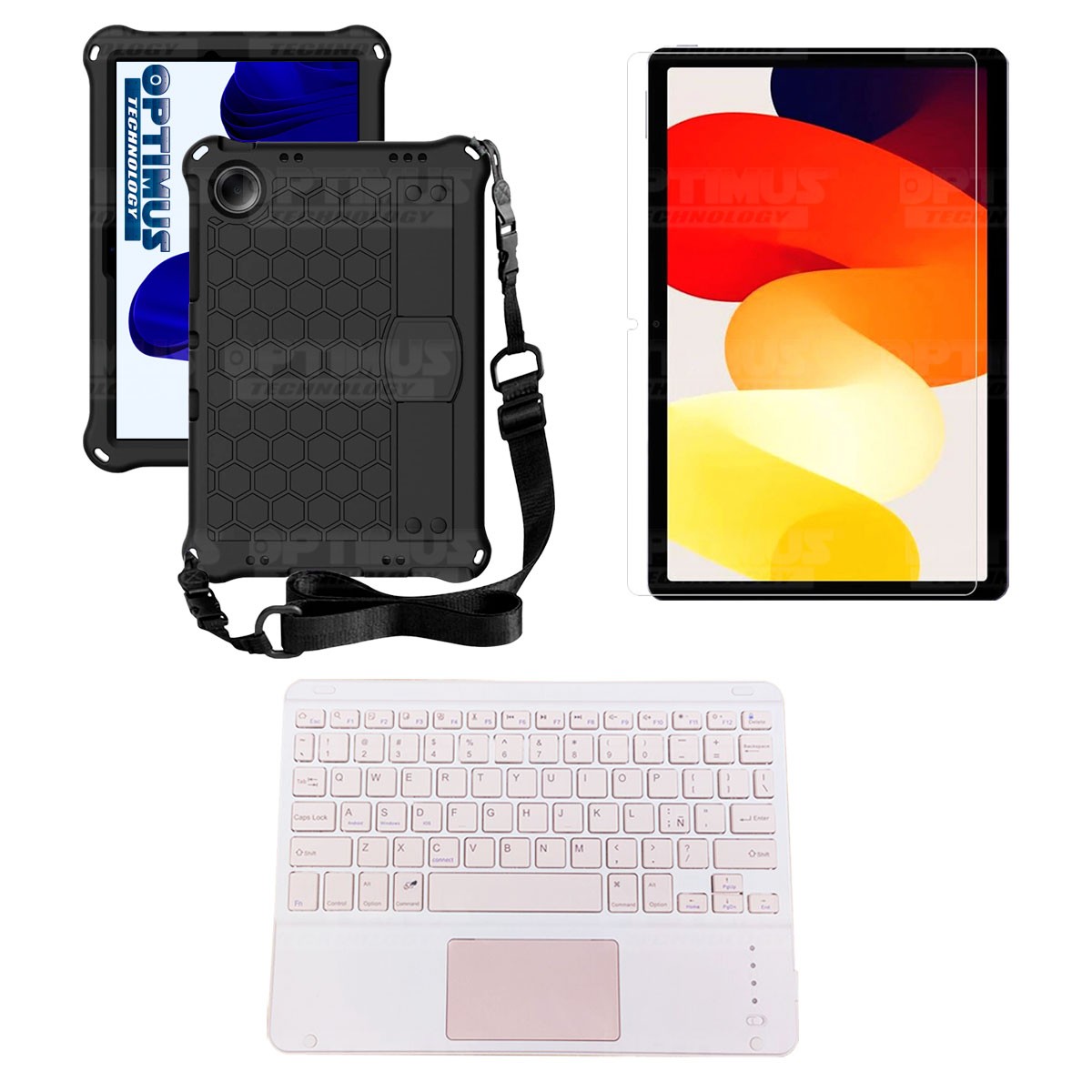 Kit Vidrio templado + Case Protector con correa + Teclado Touchpad Bluetooth Tablet Xiaomi Redmi Pad SE 11 Pulgadas 2023 Wifi