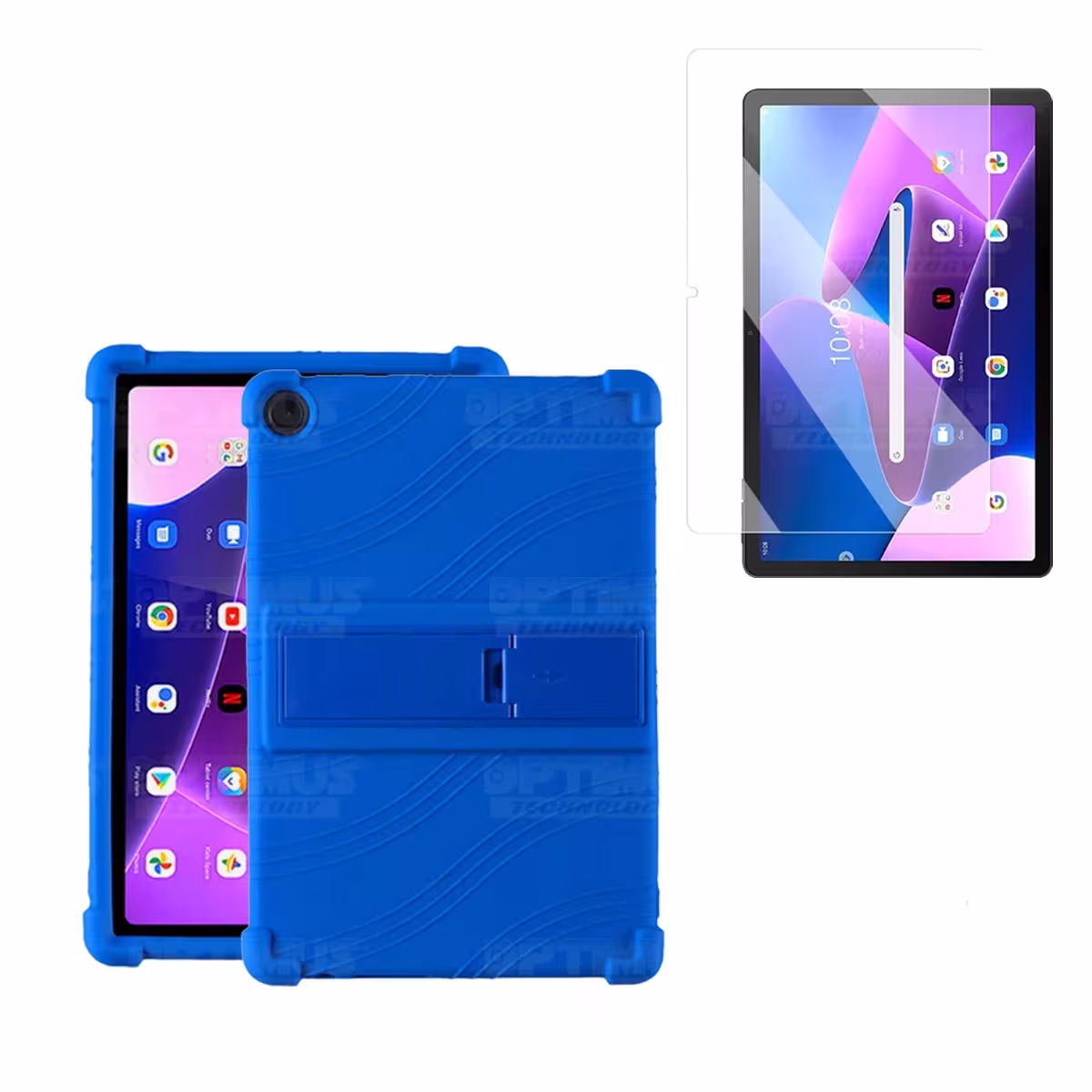 Kit Vidrio templado y Estuche Protector antigolpes con soporte para Tablet Lenovo M10HD 3rd Generacion TB-328 2022 10.1 Pulgadas