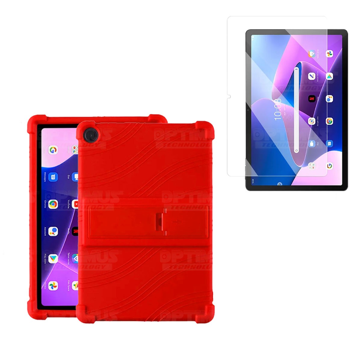Kit Vidrio templado y Estuche Protector antigolpes con soporte para Tablet Lenovo M10HD 3rd Generacion TB-328 2022 10.1 Pulgadas