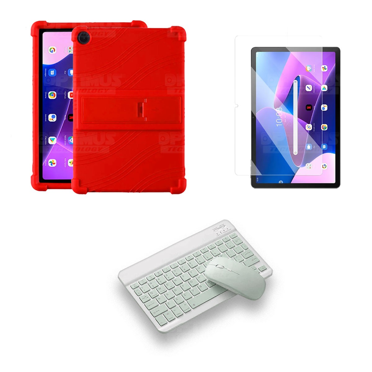 Kit Vidrio templado + Estuche Protector Goma + Teclado Bluetooth Tablet Lenovo M10HD 3rd Generacion TB-328 2022 10.1 Pulgadas