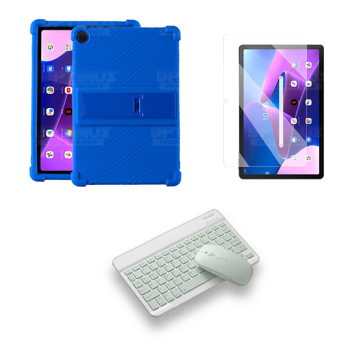 Kit Vidrio templado + Estuche Protector Goma + Teclado Bluetooth Tablet Lenovo M10HD 3rd Generacion TB-328 2022 10.1 Pulgadas