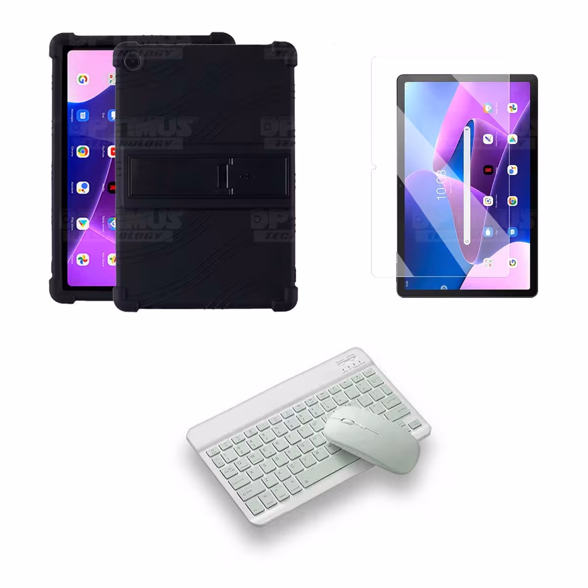 Kit Vidrio templado + Estuche Protector Goma + Teclado Bluetooth Tablet Lenovo M10HD 3rd Generacion TB-328 2022 10.1 Pulgadas