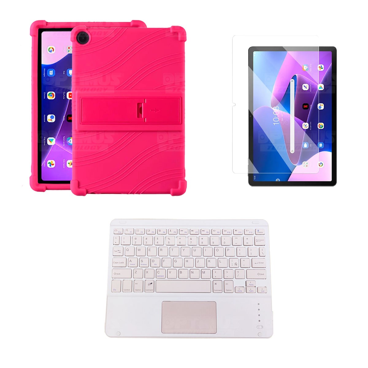 Kit Vidrio templado + Estuche Protector + Teclado Touchpad Bluetooth Tablet Lenovo M10HD 3rd Generacion TB-328 2022 10.1 Pulg