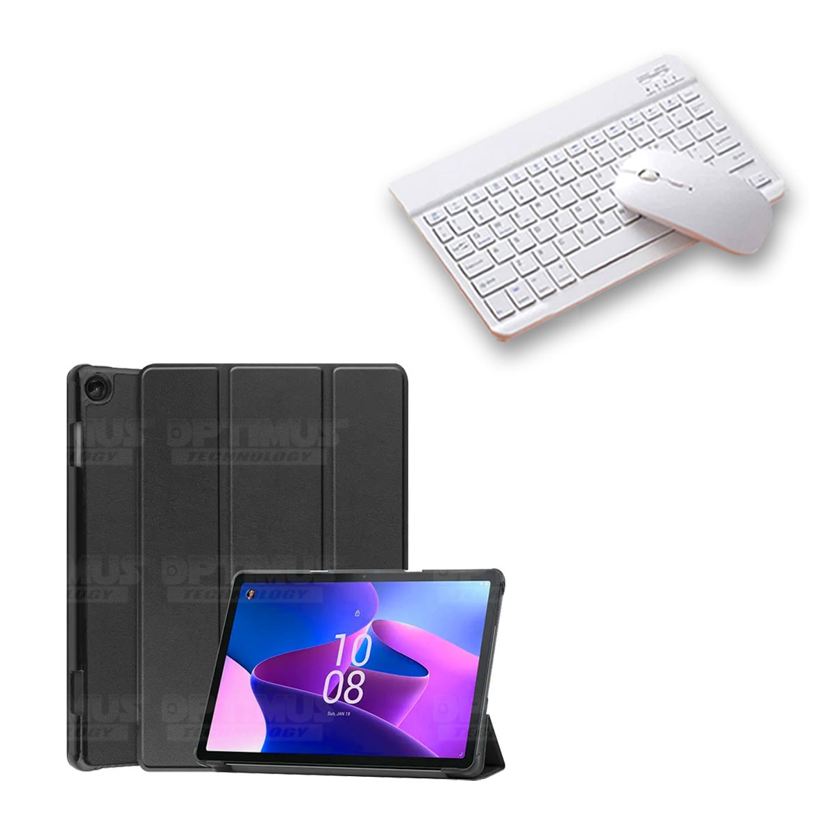 Kit Case Forro Protector + Teclado Mouse Bluetooth para Tablet Lenovo M10 HD 3rd Generacion TB-328 2022 10.1 Pulgadas ZAAF0071CO
