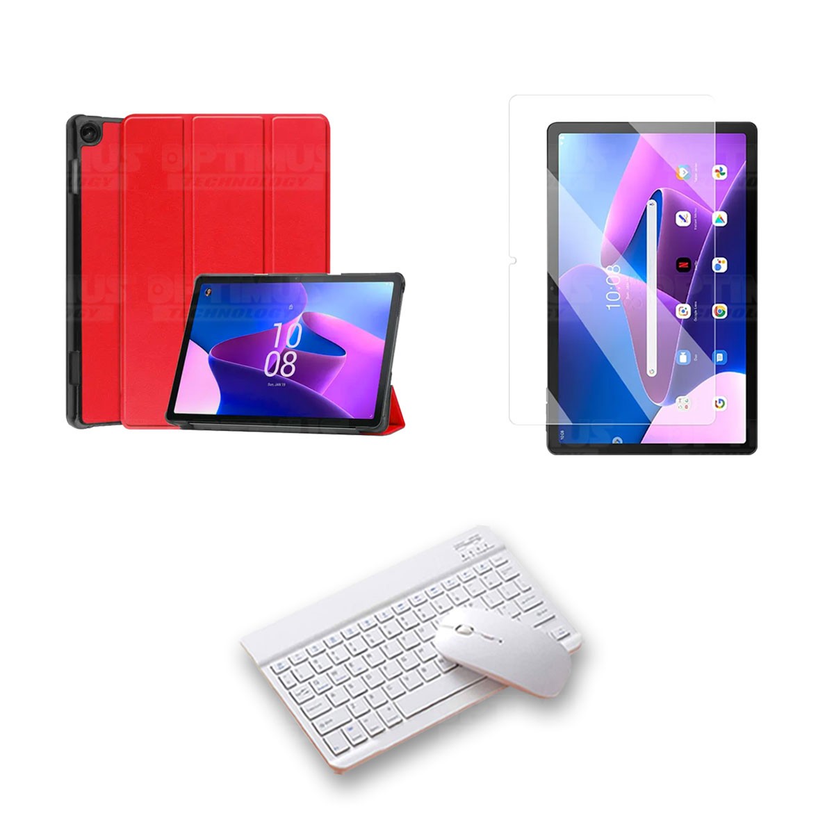 Kit Vidrio templado + Case Protector + Teclado y Mouse Bluetooth Tablet Lenovo M10 HD 3rd Generación TB-328 2022 10.1 Pulgadas