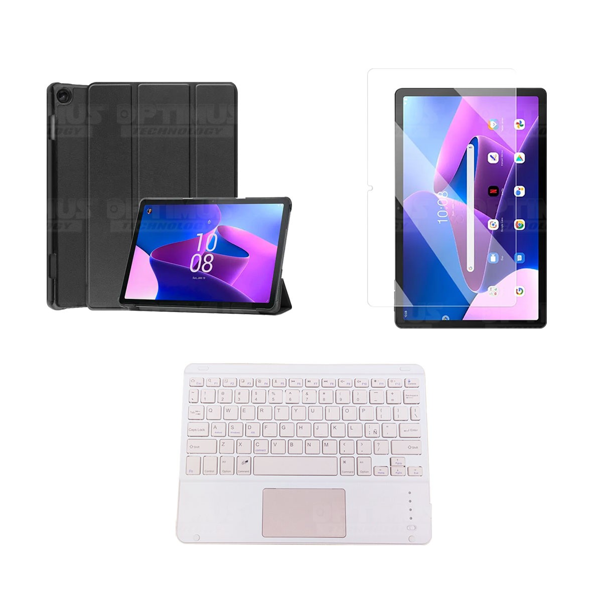Kit Vidrio templado + Case Protector + Teclado Touchpad Bluetooth Tablet Lenovo M10 HD 3rd Generacion TB-328 2022 10.1 Pulgadas