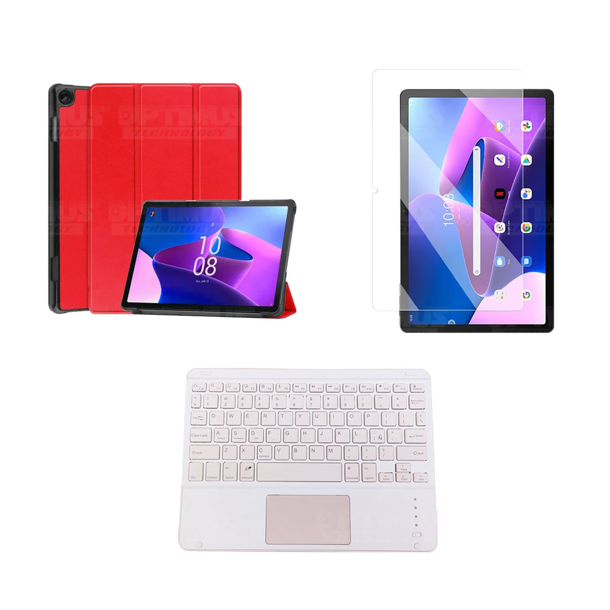 Kit Vidrio templado + Case Protector + Teclado Touchpad Bluetooth Tablet Lenovo M10 HD 3rd Generacion TB-328 2022 10.1 Pulgadas