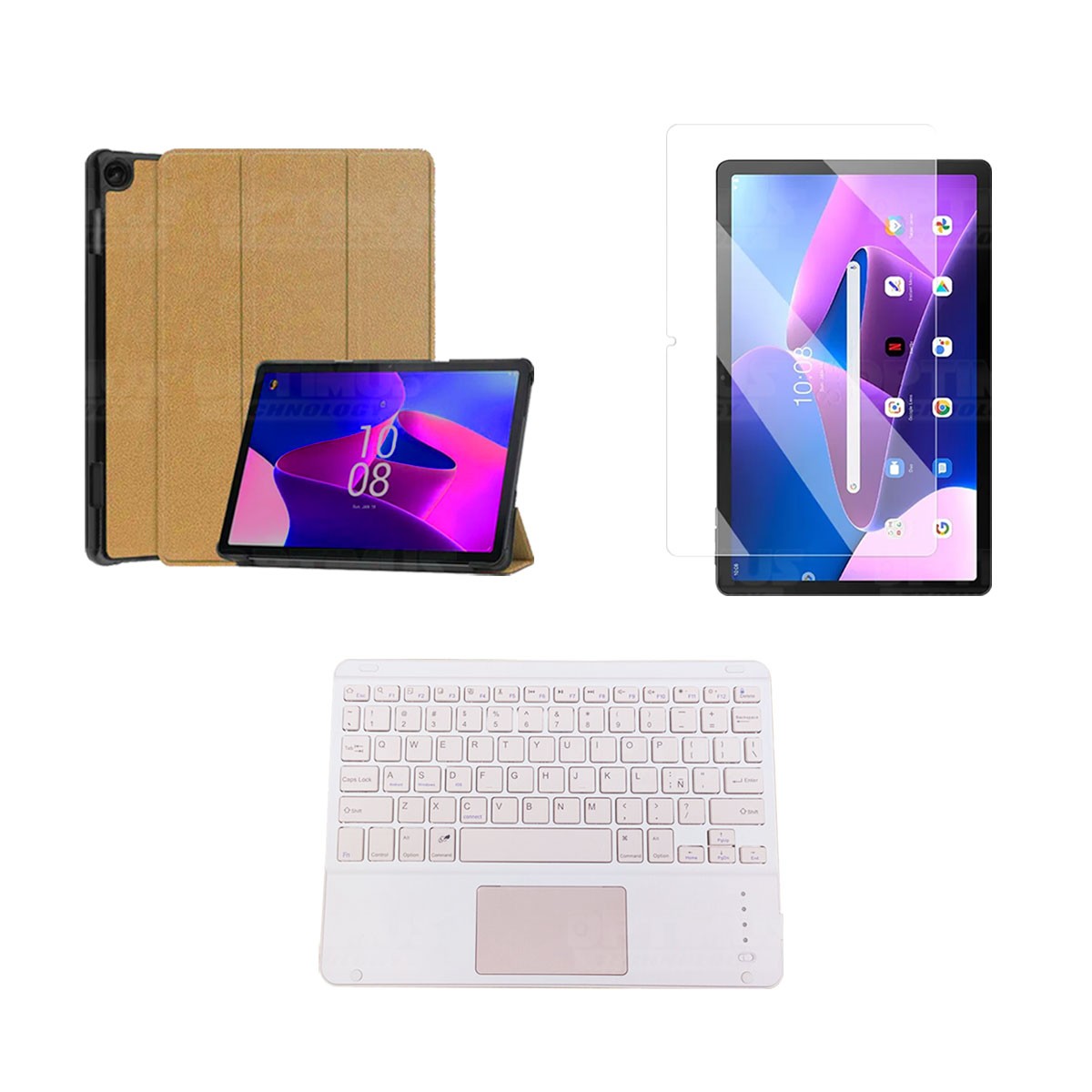 Kit Vidrio templado + Case Protector + Teclado Touchpad Bluetooth Tablet Lenovo M10 HD 3rd Generacion TB-328 2022 10.1 Pulgadas