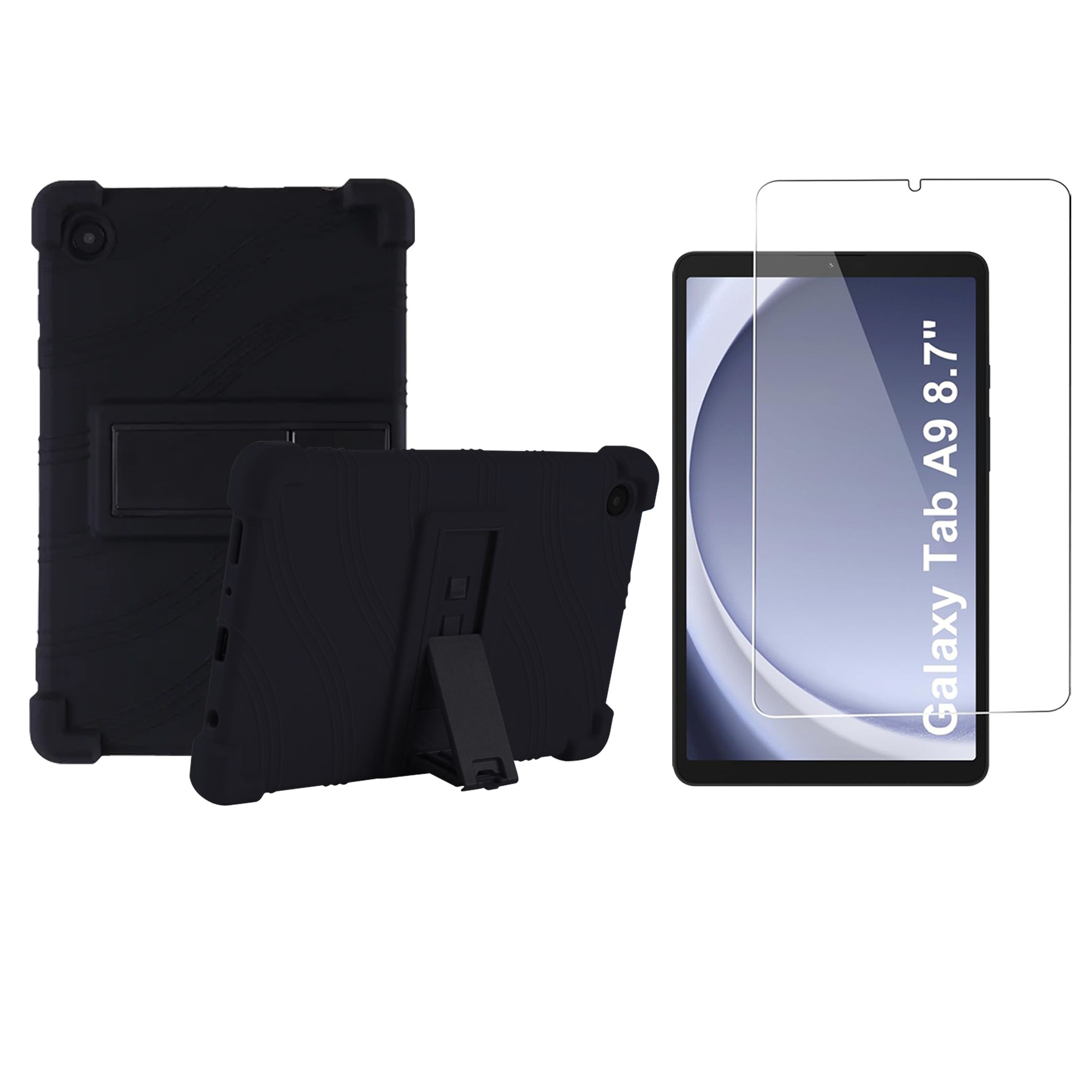 Kit Vidrio templado y Estuche Protector antigolpes con soporte para Tablet Samsung Galaxy Tab A9 8.7 Pulgadas SM-X110 / X115