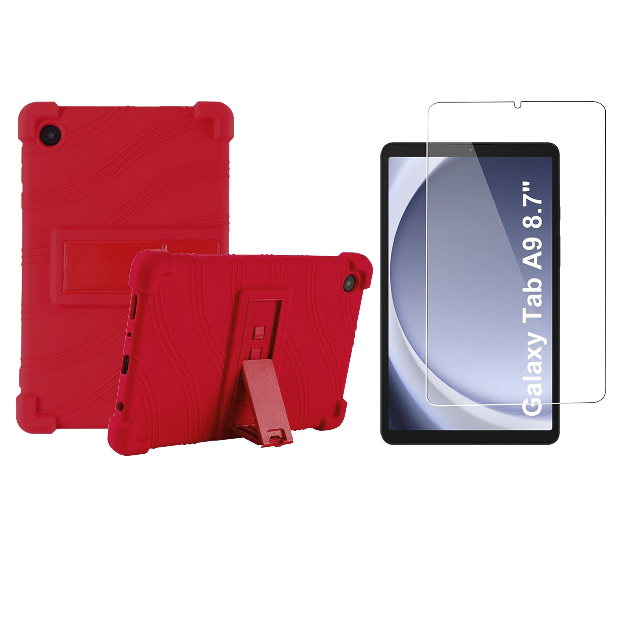 Kit Vidrio templado y Estuche Protector antigolpes con soporte para Tablet Samsung Galaxy Tab A9 8.7 Pulgadas SM-X110 / X115