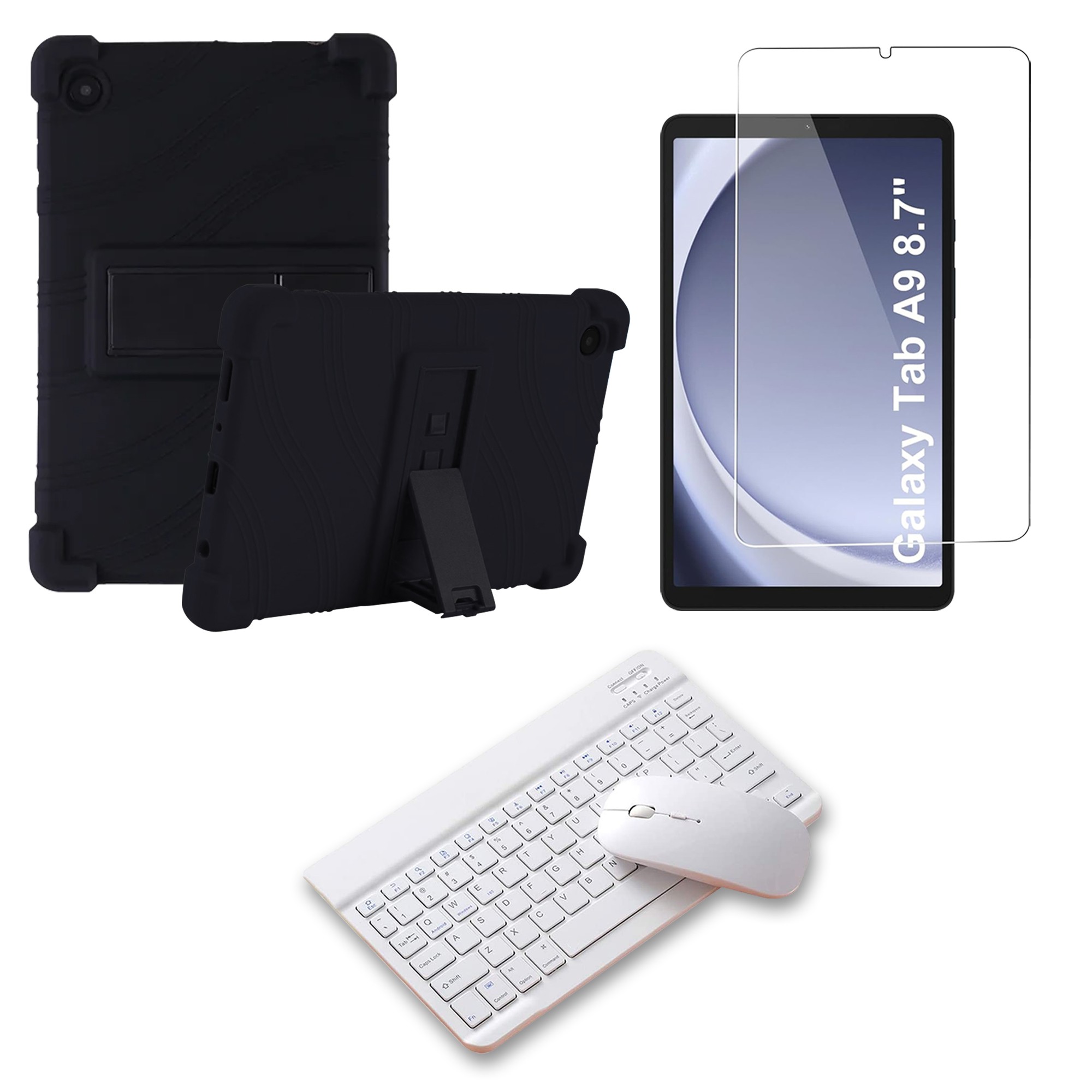 Kit Vidrio templado + Estuche Protector Goma + Teclado Bluetooth Tablet Samsung Galaxy Tab A9 8.7 Pulgadas SM-X110 / X115