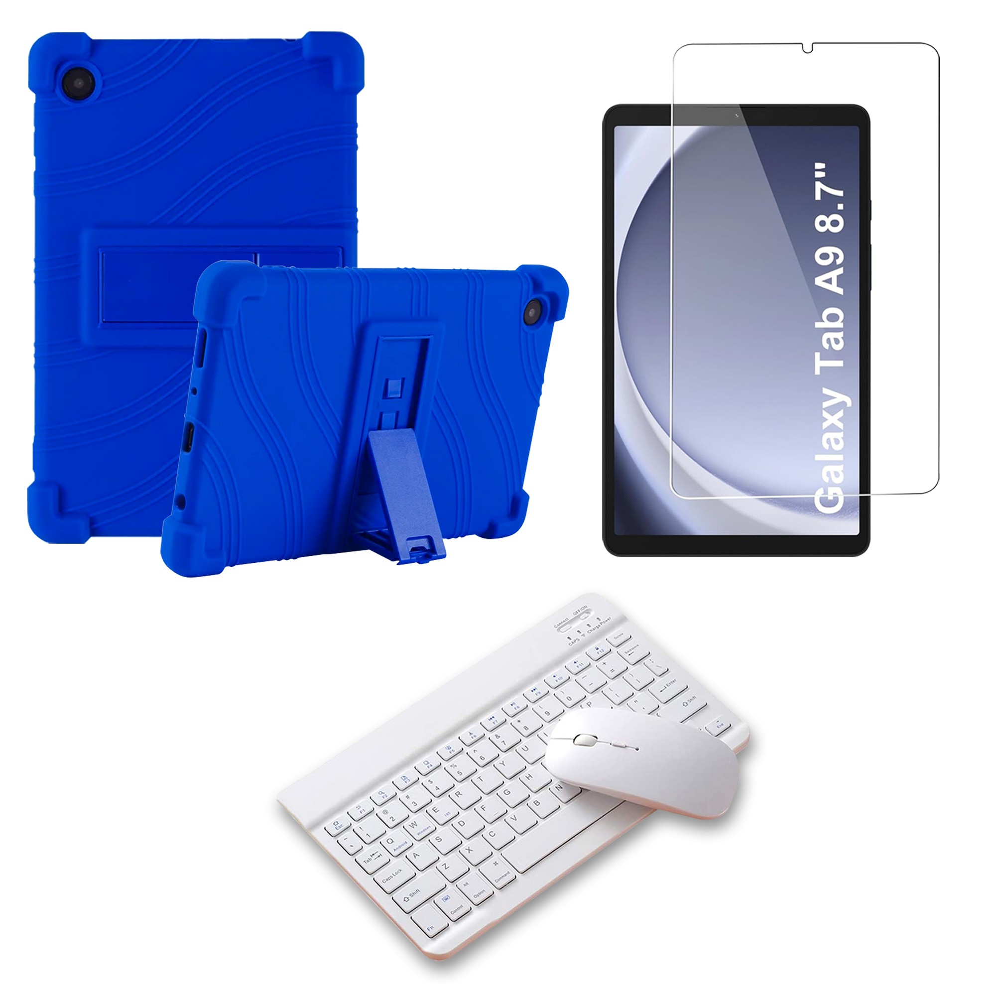 Kit Vidrio templado + Estuche Protector Goma + Teclado Bluetooth Tablet Samsung Galaxy Tab A9 8.7 Pulgadas SM-X110 / X115