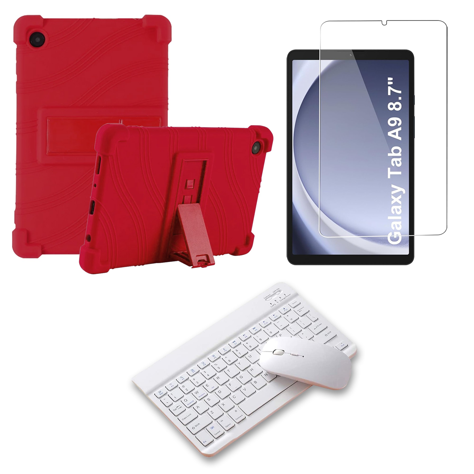 Kit Vidrio templado + Estuche Protector Goma + Teclado Bluetooth Tablet Samsung Galaxy Tab A9 8.7 Pulgadas SM-X110 / X115