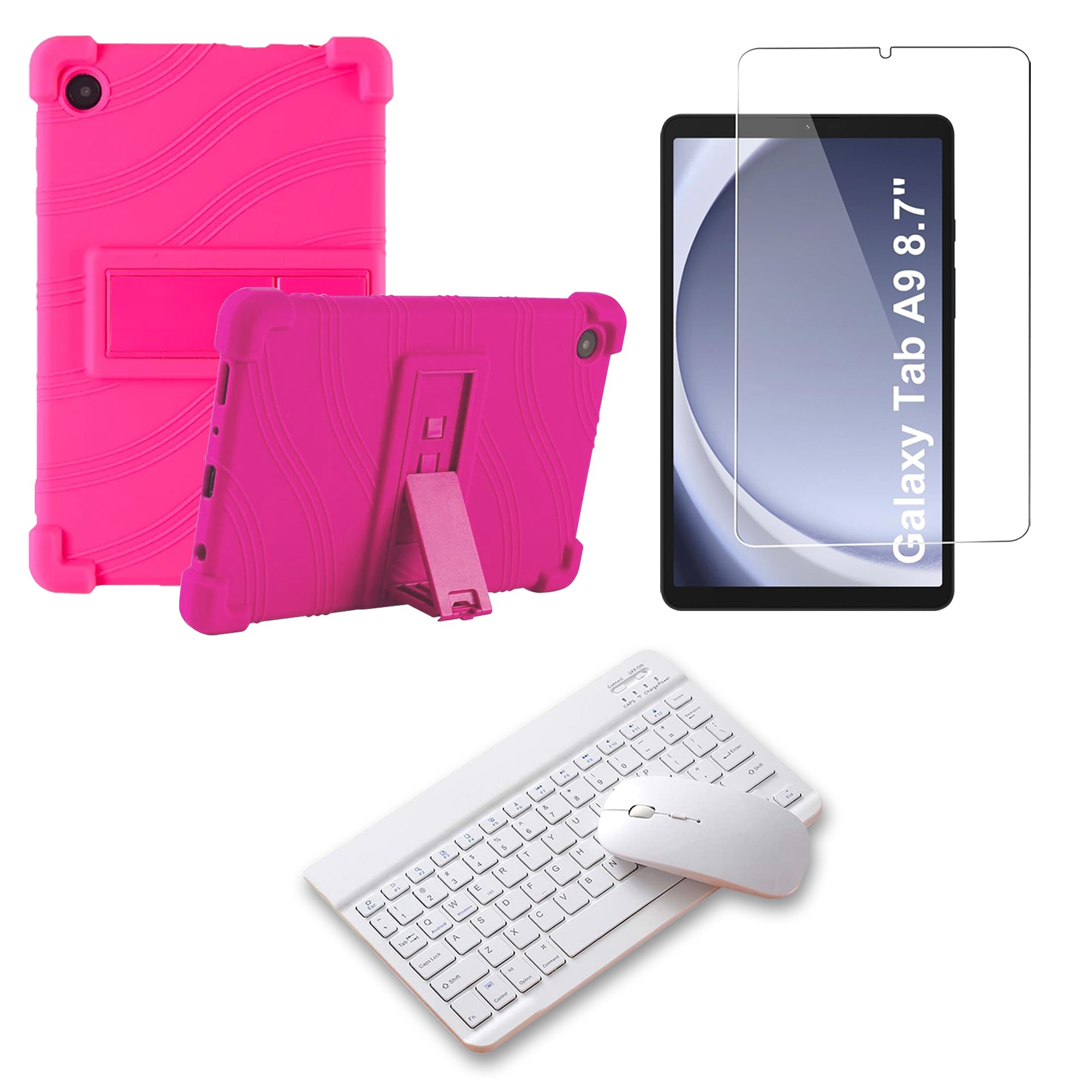 Kit Vidrio templado + Estuche Protector Goma + Teclado Bluetooth Tablet Samsung Galaxy Tab A9 8.7 Pulgadas SM-X110 / X115