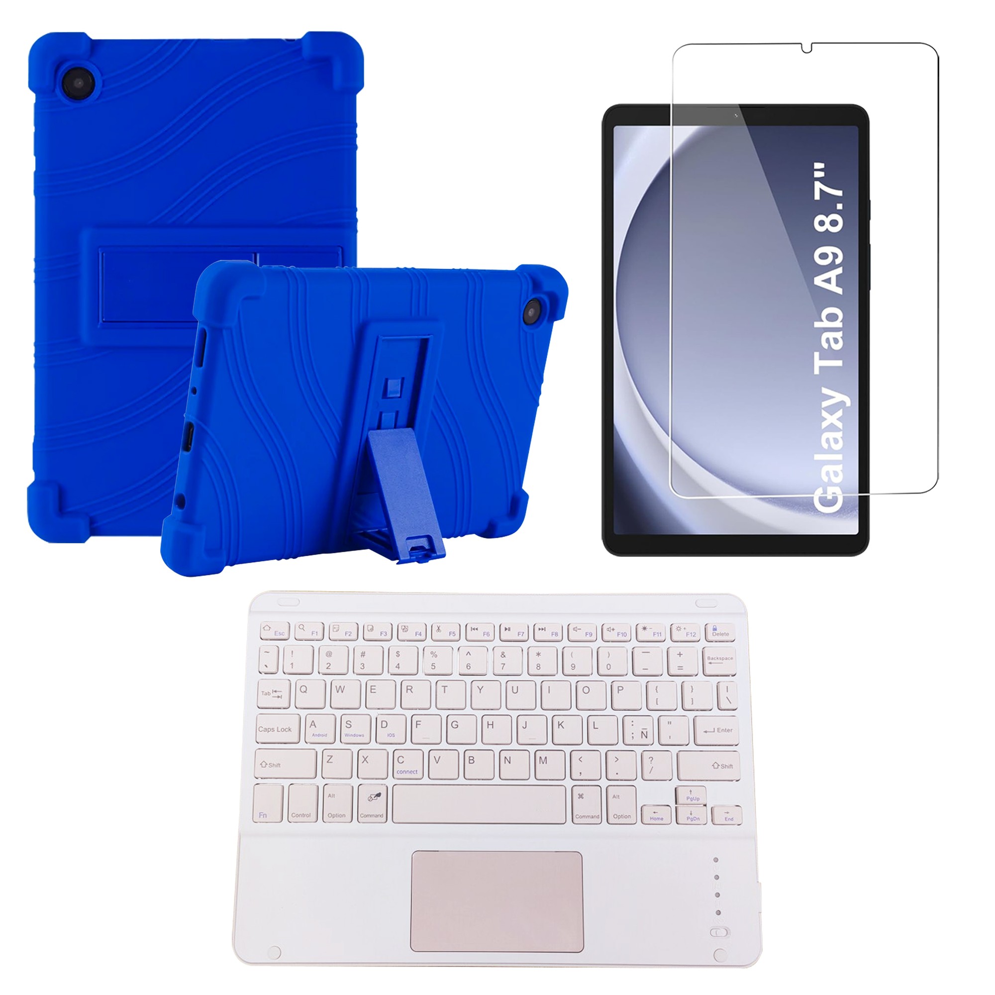 Kit Vidrio templado + Estuche Protector + Teclado Touchpad Bluetooth Tablet Samsung Galaxy Tab A9 8.7 Pulgadas SM-X110 / X115